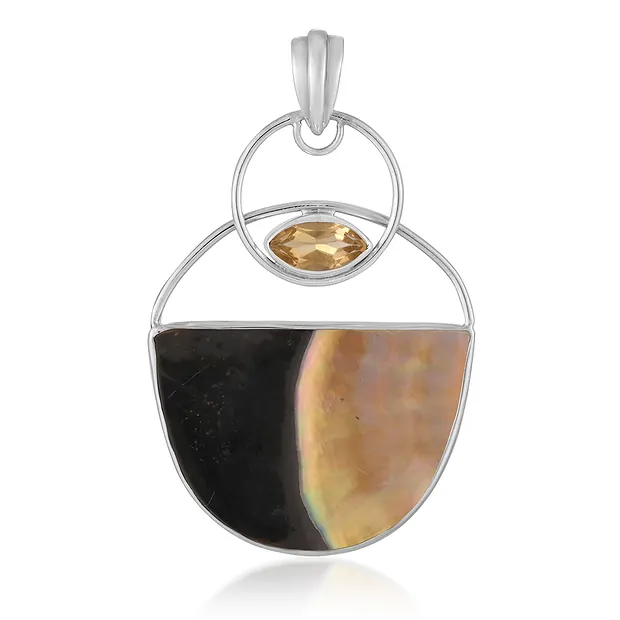 Colgante de Madre Perla, Yin Yang semicircular (30 x 20 mm), Citrino, 5,2 cm, rodinado | Marco Schreier