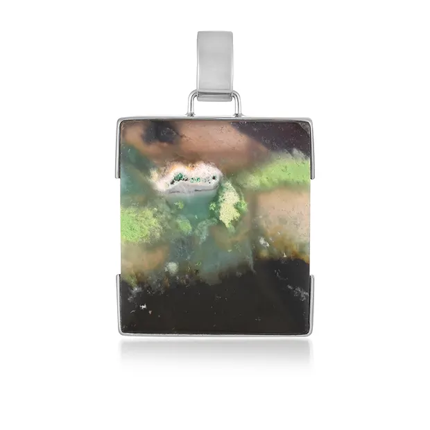 Garut stone pendant, rectangle (31 x 28mm), 4.3cm, rhodiniert | Marco Schreier