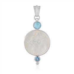 242018250078 ANhänger Perlmutt, Blume (20mm), Larimar, Topas, 4,5cm, rhodiniert | Marco Schreier