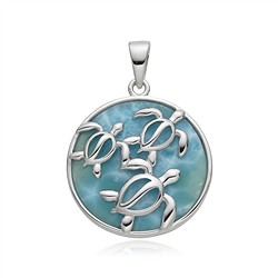 242018250105 Pendentif Larimar, famille de tortues, 3,2cm, rhodi&#xE9; | Marco Schreier