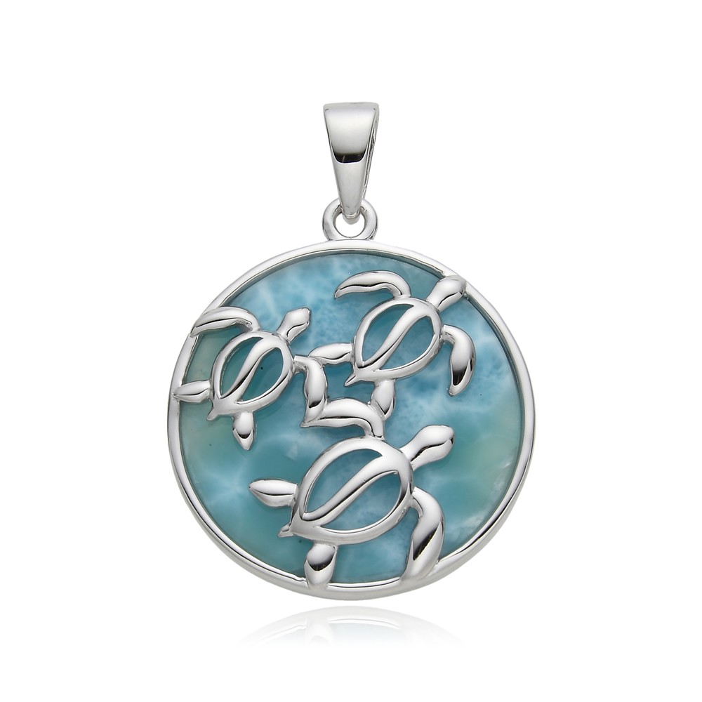 Pendentif Larimar, famille de tortues, 3,2cm, rhodié | Marco Schreier