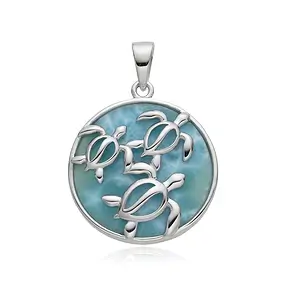 Larimar pendant, turtle family, 3.2 cm, rhodiniert | Marco Schreier