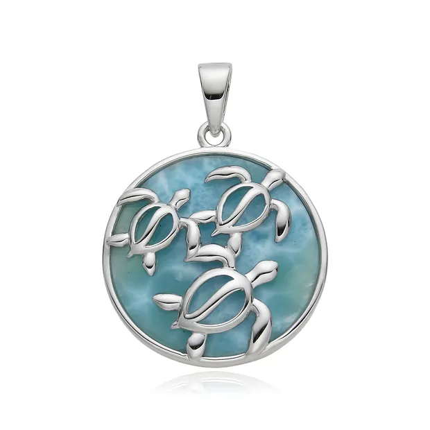 Larimar pendant, turtle family, 3.2 cm, rhodiniert | Marco Schreier