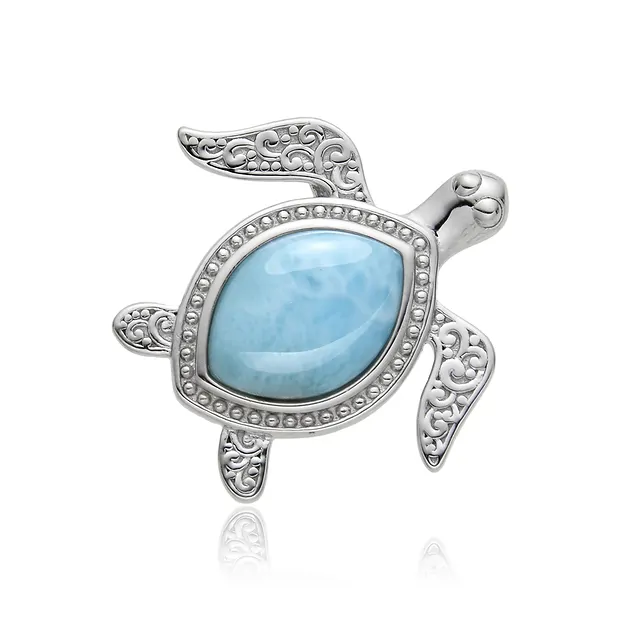 Anhänger Larimar, Schildkröte (Wasserschildkröte), 2,6cm, rhodiniert | Marco Schreier