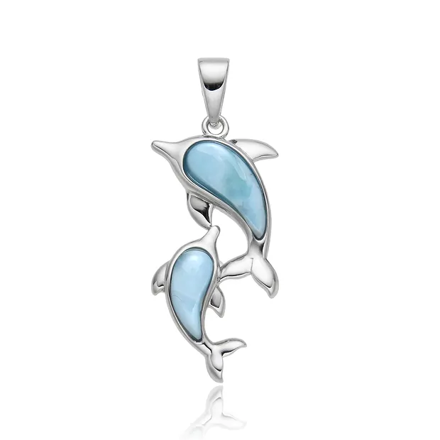 Ciondolo Larimar, delfini, 3,6 cm, rodiato | grossista gemme e pietre curative