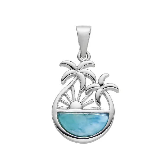 Anhänger Larimar, Palmen, 2,9cm, rhodiniert | Edelsteine, Heilsteine & Schmuck