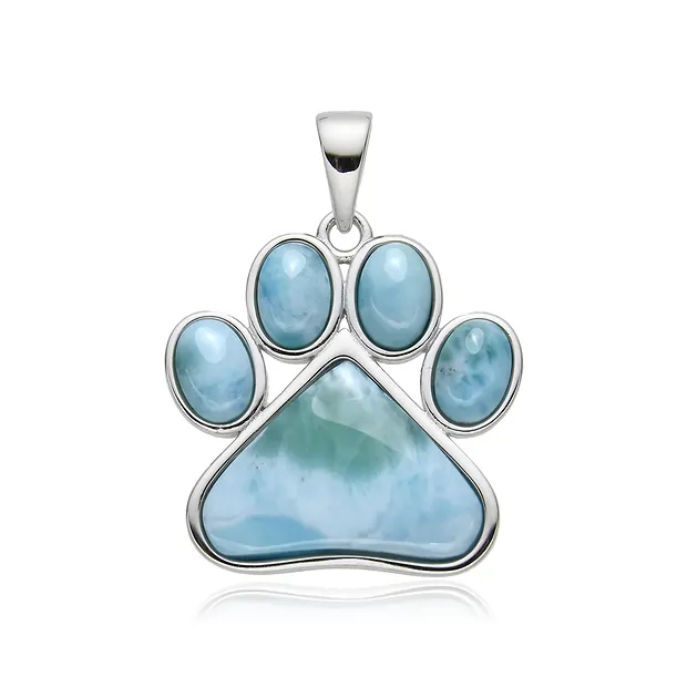 Anhänger Larimar, Pfote, 3,0cm, rhodiniert | GH Edelsteine, Heilsteine & Schmuck