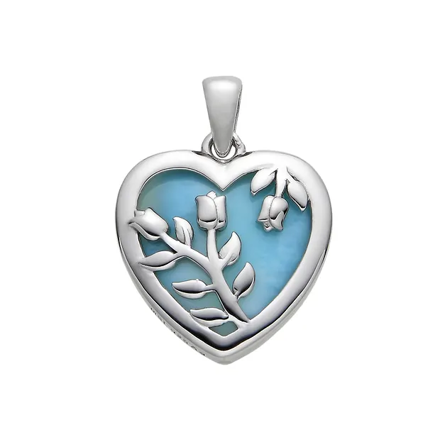 Anhänger Larimar, Herz mit Rosen, 2,4cm, rhodiniert | Marco Schreier