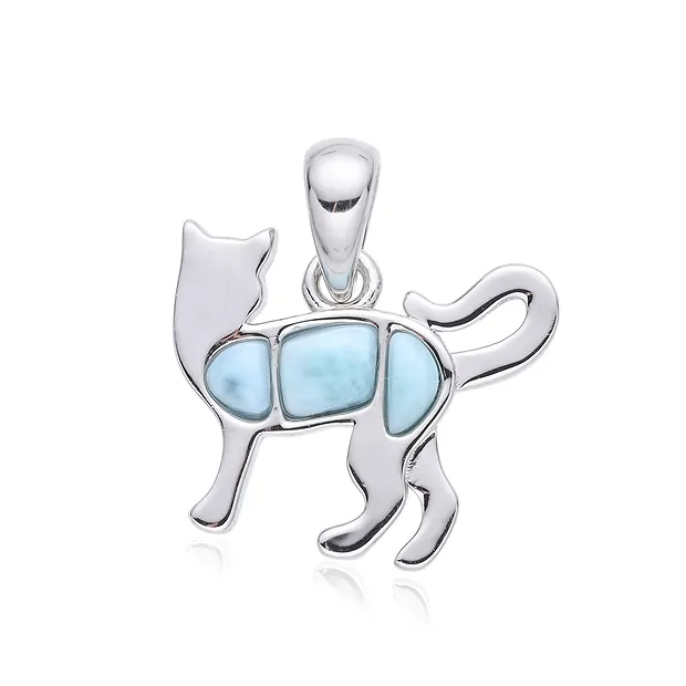 Pendentif Larimar, chat, 1,5cm, rhodié | Marco Schreier