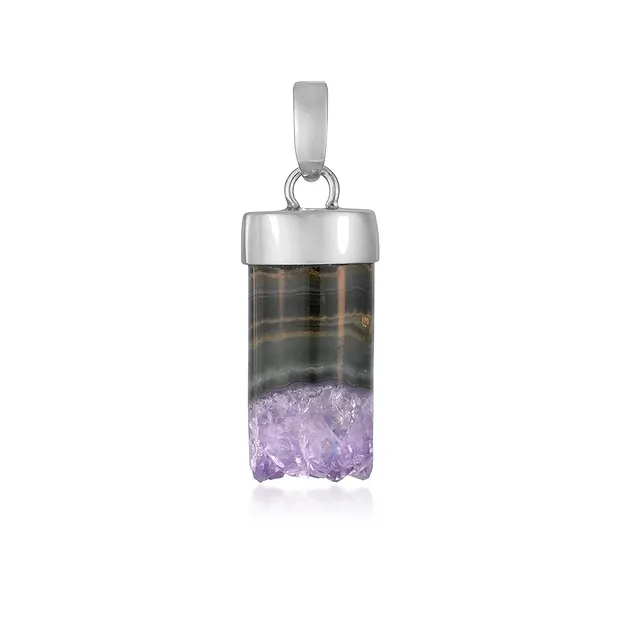 Amethyst pendant, cylinder (21 x 9mm), 3.4cm, rhodiniert | Marco Schreier