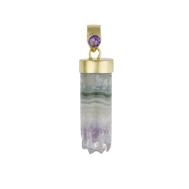 Anhänger Amethyst,, Zylinder (21 x 9mm), Cabochon, 3,4cm, rhodiniert | Marco Schreier