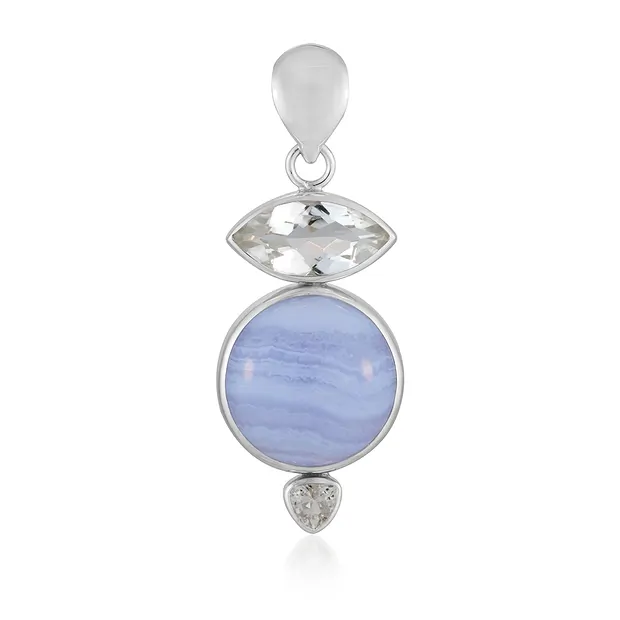 Pendant Topaz (blue), round (18mm), topaz, 5.0cm, rhodiniert | Marco Schreier