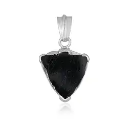 242018250177 Pendentif Schorl (stab.), disque (20 x 15mm), 3,0cm, rhodié | Marco Schreier
