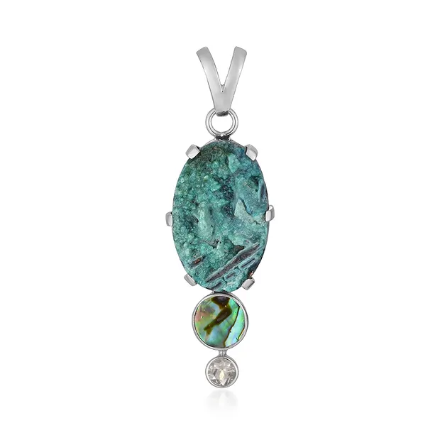 Anhänger Gem Silica, Oval, Pauamuschel, Topas, 4,5cm, rhodiniert | Marco Schreier