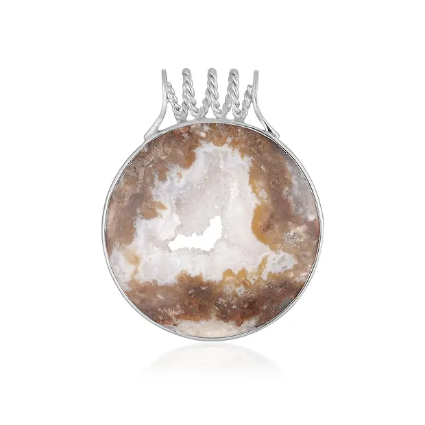 Anhänger Caramel-Druzy, rund (30mm), 3,9cm, rhodiniert | Marco Schreier