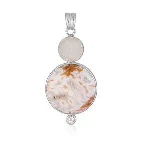 Caramel druzy pendant, round (24mm), druzy, topaz, 5.1cm, rhodiniert | Marco Schreier