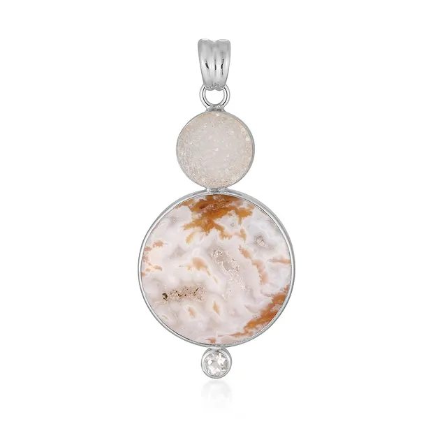 Anhänger Caramel-Druzy, rund (24mm), Druzy, Topas, 5,1cm, rhodiniert | Marco Schreier