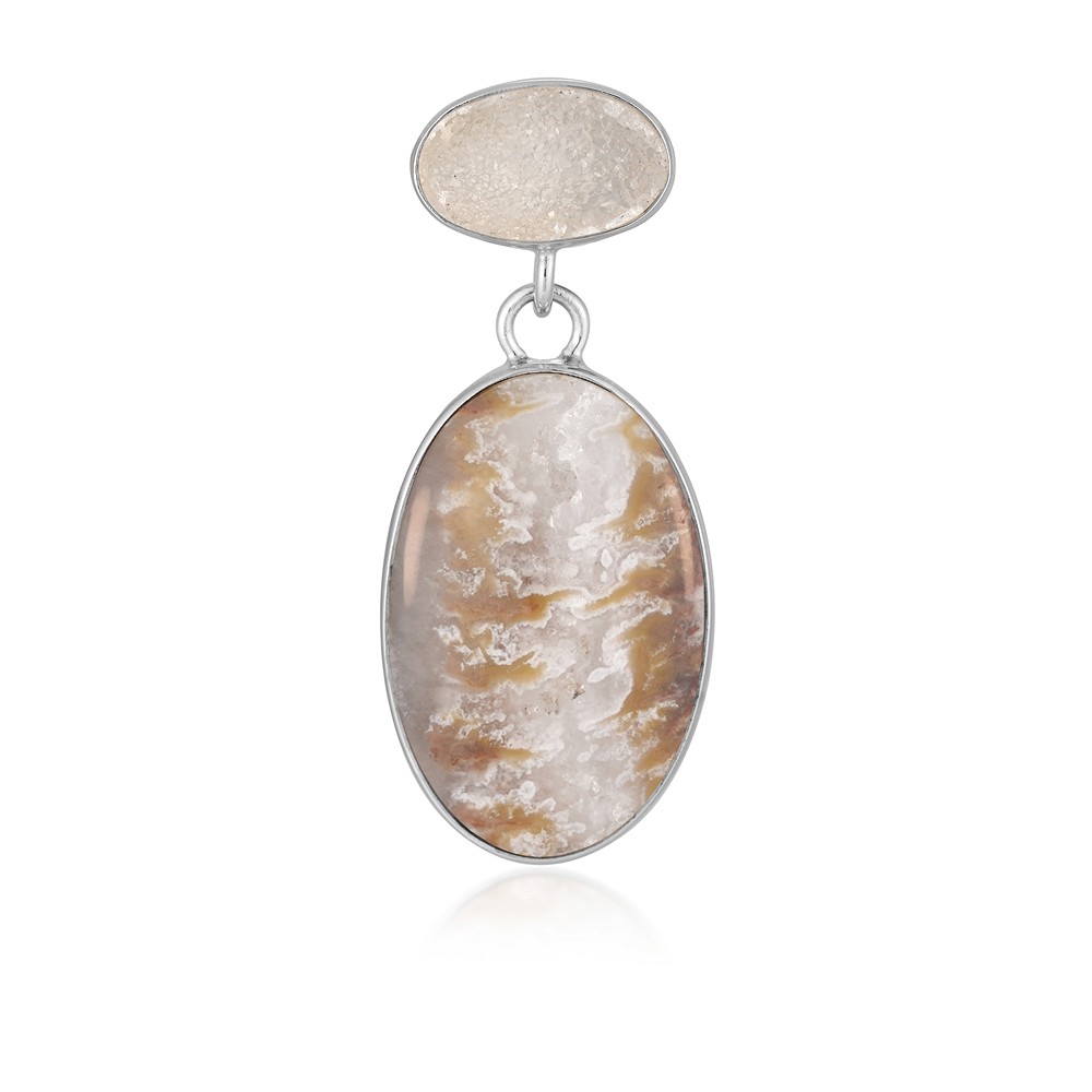 Anhänger Caramel-Druzy, Oval (25 x 17mm), Druzy, 3,6cm, rhodiniert | Marco Schreier