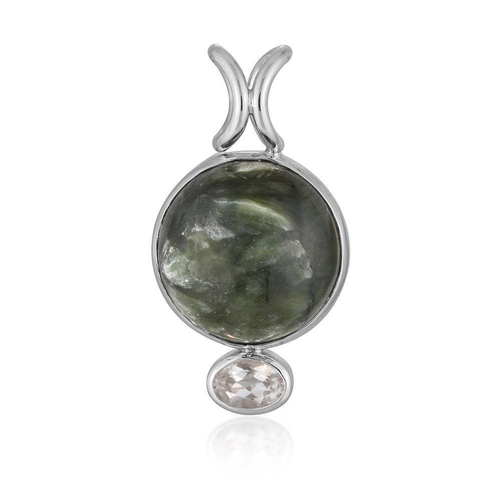 Pendant serafinite, round (16mm), topaz, 3.2cm, rhodiniert | Marco Schreier