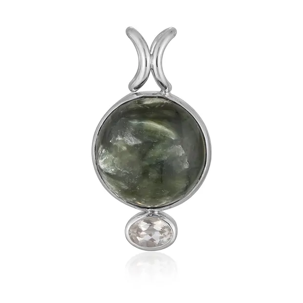 Anhänger Serafinit, rund (16mm), Topas, 3,2cm, rhodiniert | Marco Schreier