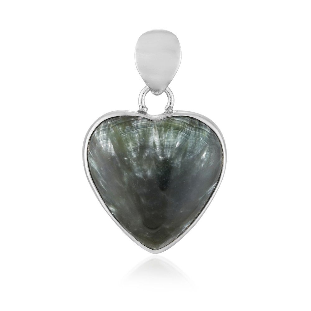 Colgante de serafinita, corazón (20 mm), 3,2 cm, rodinado | Marco Schreier