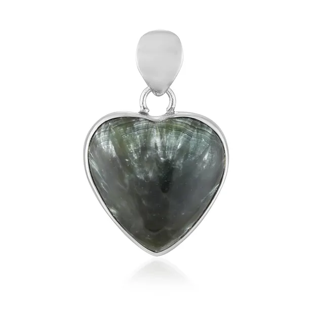 Colgante de serafinita, corazón (20 mm), 3,2 cm, rodinado | Marco Schreier