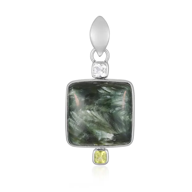 Anhänger Serafinit, Cushion (20mm), Peridot, Topas, 4,0cm, rhodiniert | Marco Schreier