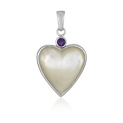 242018250281 Anhänger Perlmutt, Herz (25 x 22mm), Amethyst, 3,8cm, rhodiniert | Marco Schreier