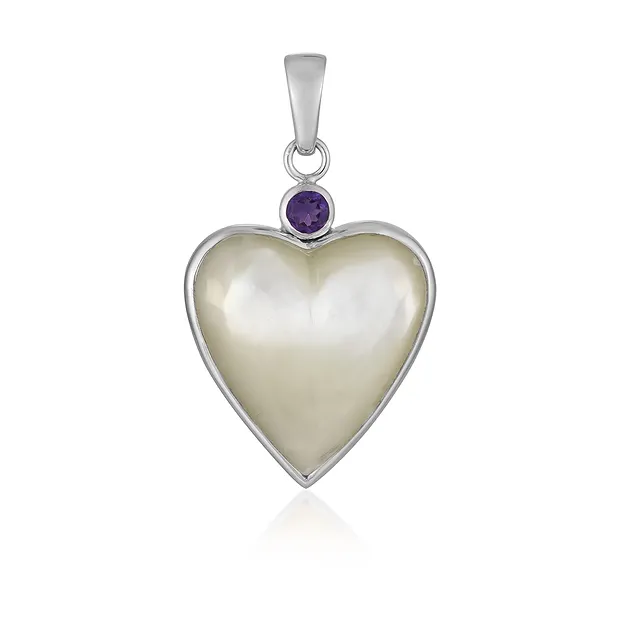 Anhänger Perlmutt, Herz (25 x 22mm), Amethyst, 3,8cm, rhodiniert | Marco Schreier