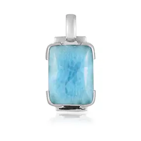 Larimar pendant, rectangle (20 x 15mm), 3.0cm, rhodiniert | Marco Schreier
