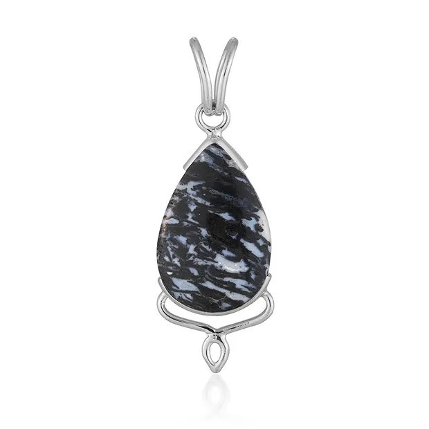 Anhänger Palmholz schwarz/weiß, Tropfen (22 x 15mm), 3,4cm, rhodiniert | Marco Schreier