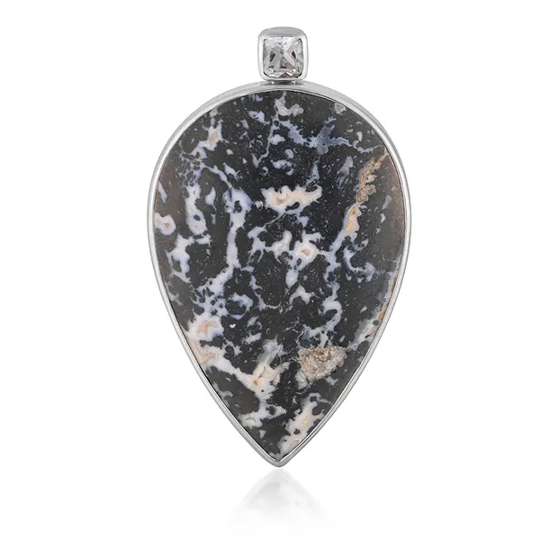 Pendant palm wood black/white, drop (40 x 25mm), topaz, 3.4cm, rhodiniert | Marco Schreier