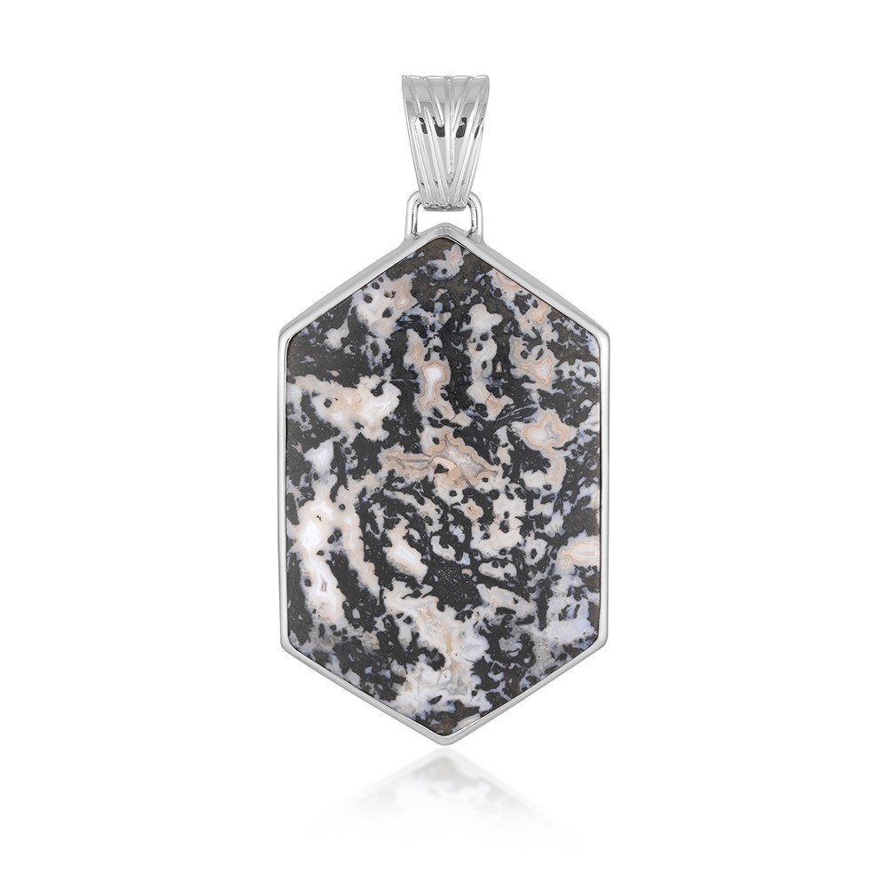 Anhänger Palmholz schwarz/weiß, Hexagon (40 x 24mm), 5,1cm, rhodiniert | Marco Schreier