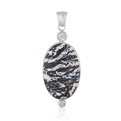 242018250309 Anhänger Palmholz schwarz/weiß, Topas, Oval (40 x 25mm), 6,2cm, rhodiniert | Marco Schreier