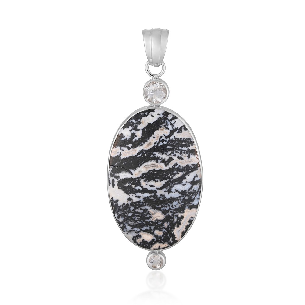 Anhänger Palmholz schwarz/weiß, Topas, Oval (40 x 25mm), 6,2cm, rhodiniert | Marco Schreier