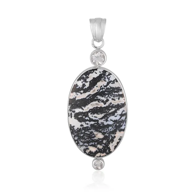 Anhänger Palmholz schwarz/weiß, Topas, Oval (40 x 25mm), 6,2cm, rhodiniert | Marco Schreier