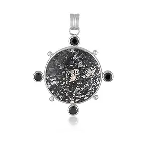 Pendentif bois de palmier noir/blanc, rond (26mm), 4,5cm, rhodié | Marco Schreier