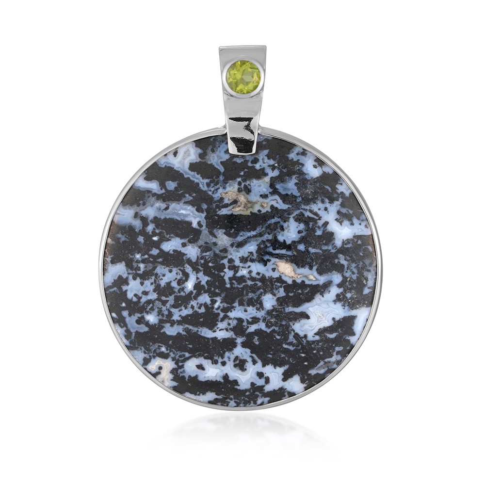 Anhänger Palmholz schwarz/weiß, rund (32mm), Peridot, 4,3cm, rhodiniert | Marco Schreier