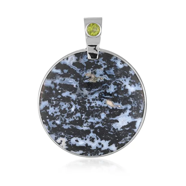Anhänger Palmholz schwarz/weiß, rund (32mm), Peridot, 4,3cm, rhodiniert | Marco Schreier
