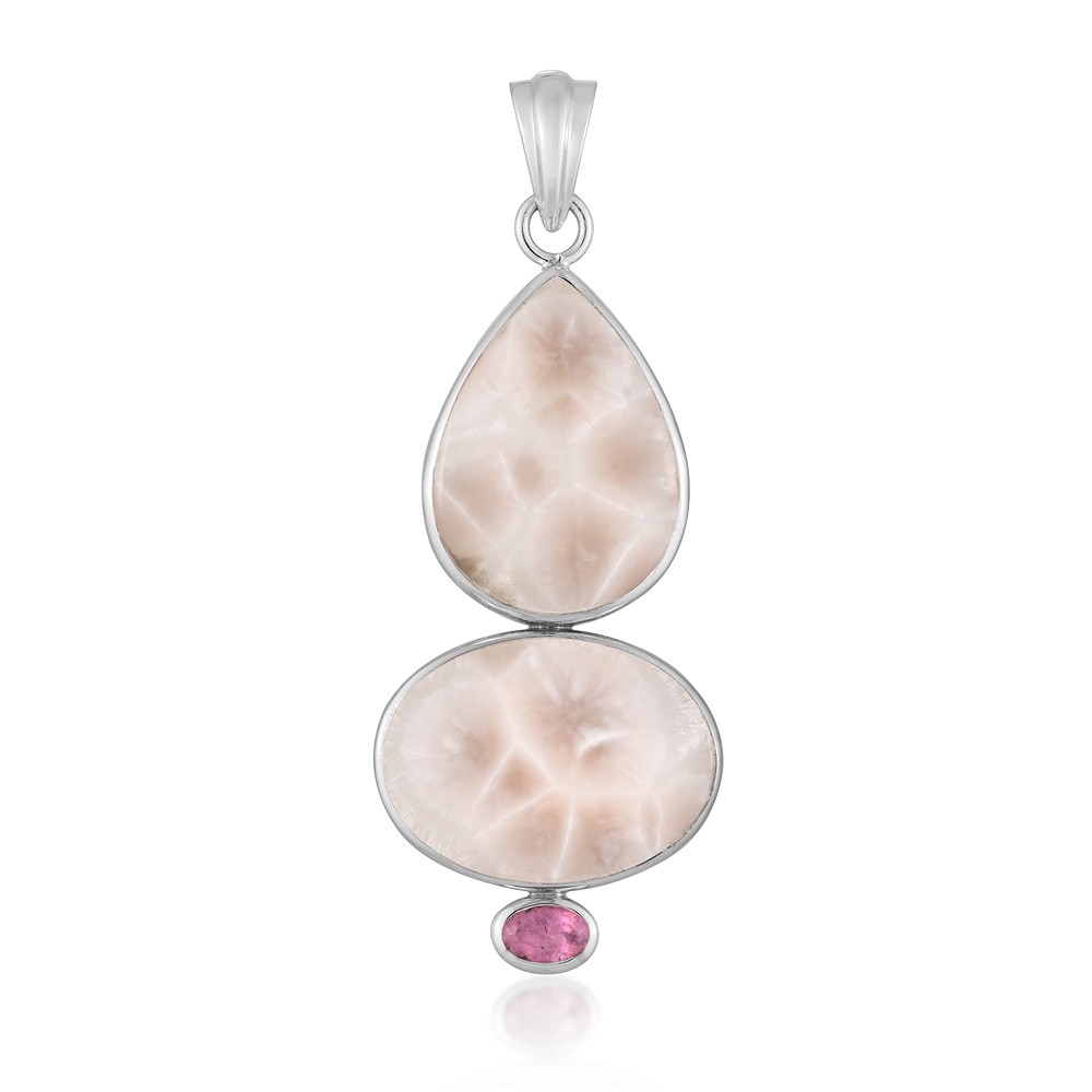 Natrolite pendant, tourmaline (pink), 5.5 cm, rhodiniert | Marco Schreier