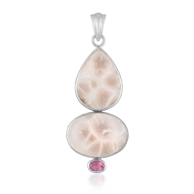 Ciondolo Natrolite, tormalina (rosa), 5,5 cm, rodiato | Marco Schreier