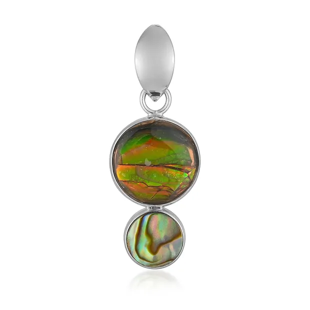 Ammolite pendant, round (12mm), paua shell, 3.5cm, rhodiniert | Marco Schreier