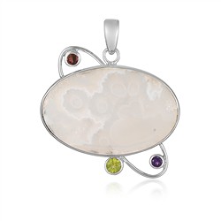 242018260037 Anhänger Friedensachat, Oval, Amethyst, Granat, Peridot, 4,3cm, rhodiniert | Marco Schreier