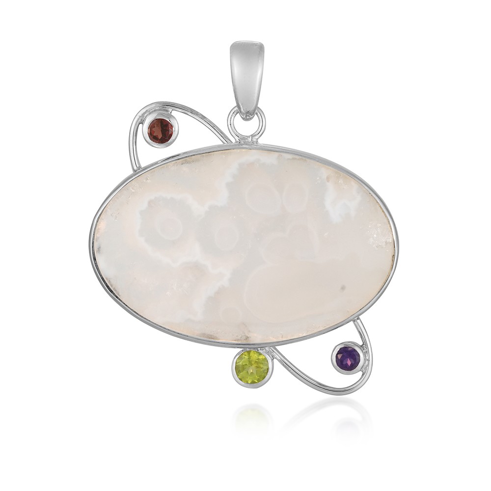 Colgante de Ágata de la Paz, ovalado, amatista, granate, Peridoto, 4,3 cm, rodinado en rodio | Marco Schreier