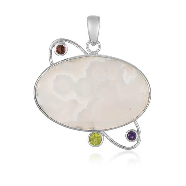 Ciondolo in agata della pace, ovale, ametista, granato, Peridoto, 4,3 cm, placcato in rodio | Marco Schreier