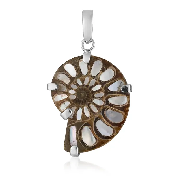 Ammonite Pendant, Mother of Pearl Inlay, 4.0 cm, rhodiniert | Marco Schreier