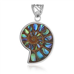 242018260046 Anhänger Ammonit, Inlay Paua Muschel, 4,4cm, rhodiniert | Marco Schreier
