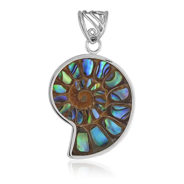 Anhänger Ammonit, Inlay Paua Muschel, 4,4cm, rhodiniert | Marco Schreier