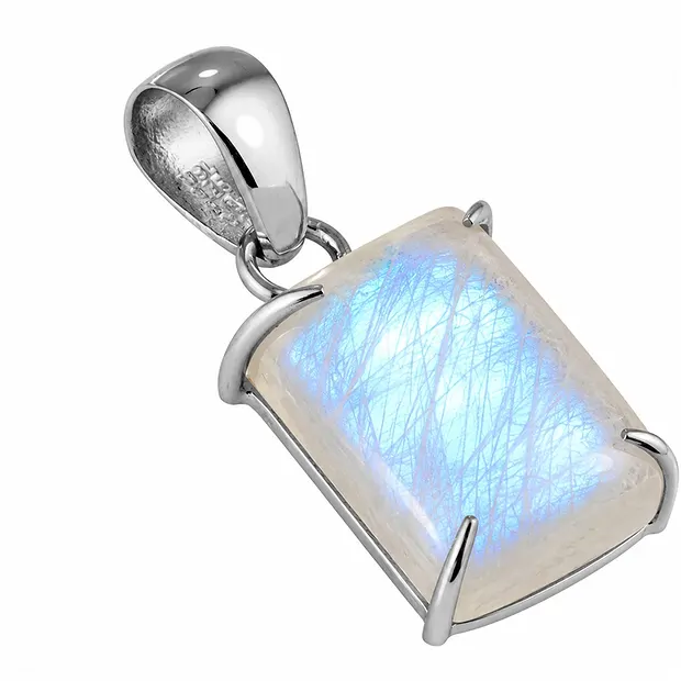 Ciondolo in Labradorite (bianca), rettangolare (16 × 12 mm), 2,8 cm, rodiato | Marco Schreier
