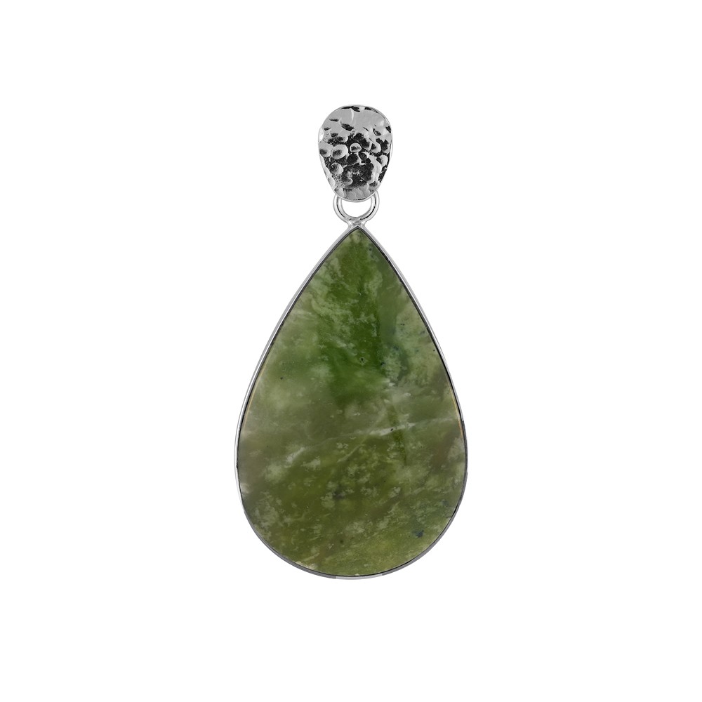 Anhänger Nephrit, Tropfen, 5,0cm, rhodiniert | Edelsteine, Heilsteine & Schmuck